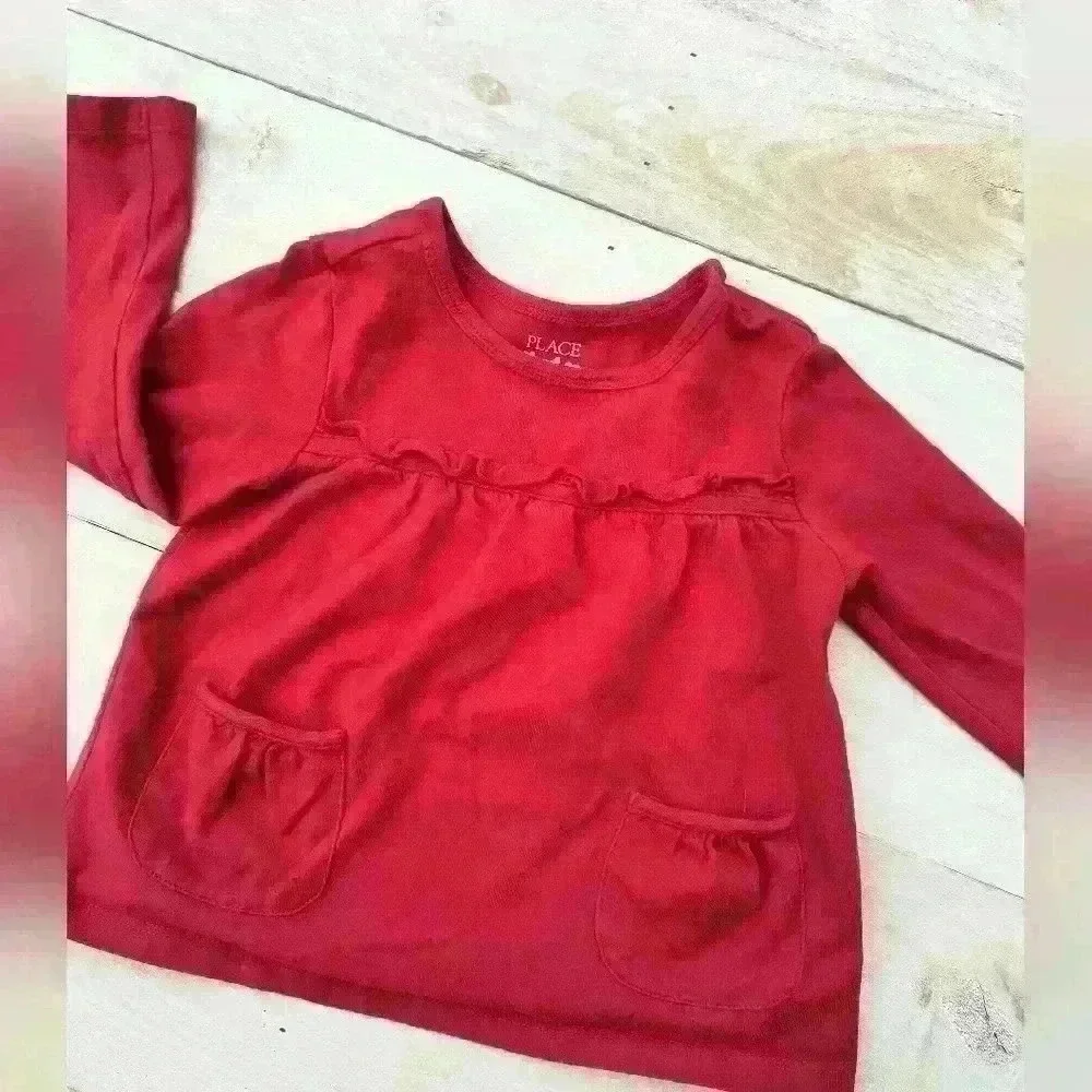 Children's Place Toddler Girl Long Sleeve Ruffle Pocket Knit Top Size 24 Months